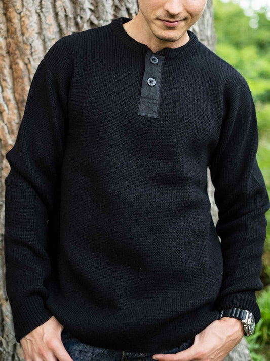 Rawman & Co - Heavy Wool Henley (Black)