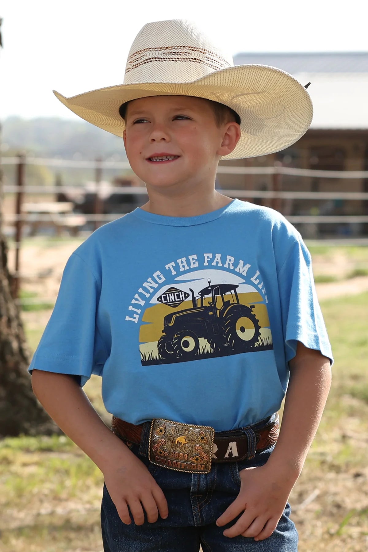 Cinch Living The Farm Life T-Shirt in Blue (Youth)