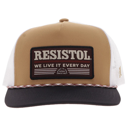 Hooey - "Resistol" Trucker Hat in Tan with Black/Red Rectangle Patch