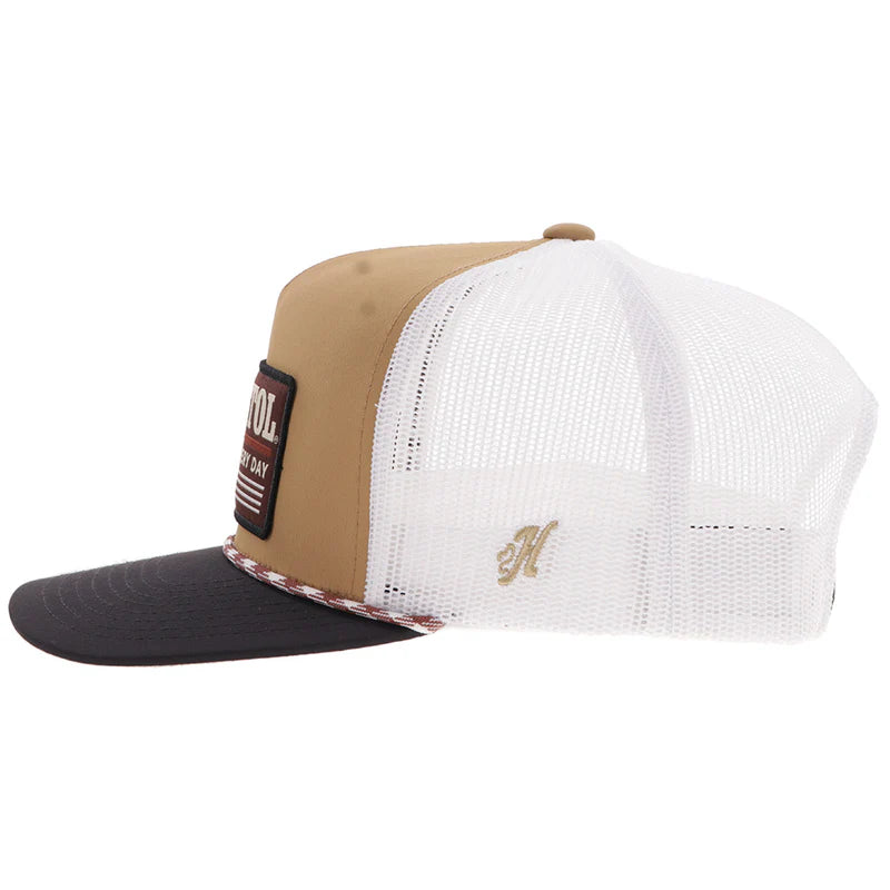 Hooey - "Resistol" Trucker Hat in Tan with Black/Red Rectangle Patch