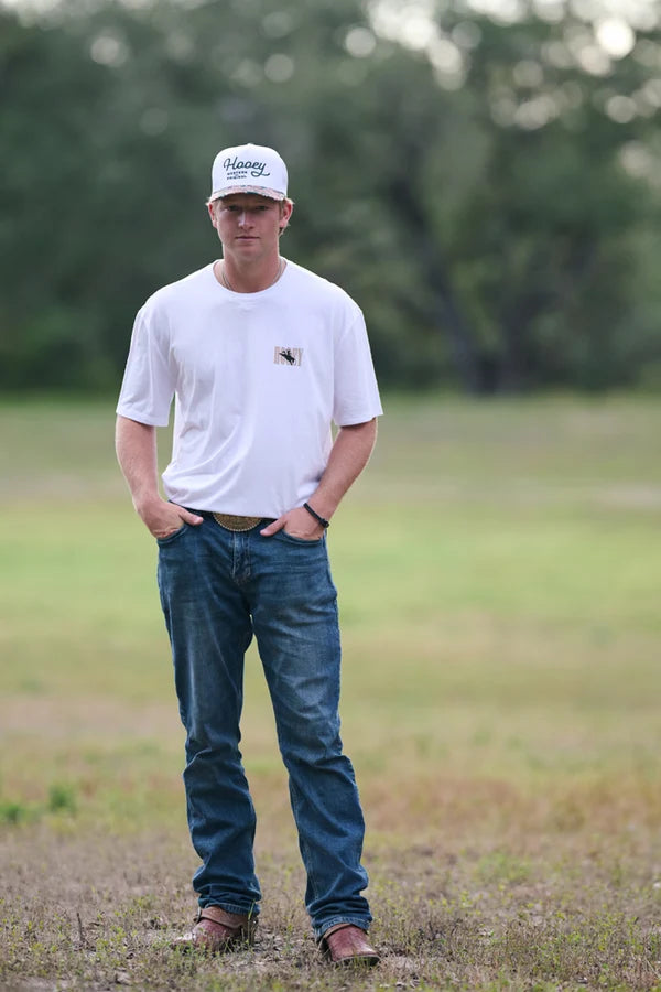 Hooey "Wild Ride" T-shirt  in White w/Tan & Black Hooey Logo (Men's)
