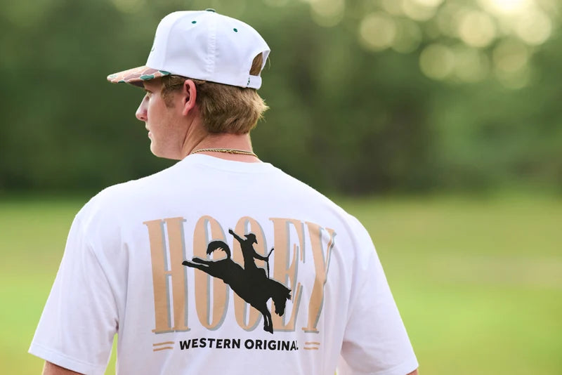 Hooey "Wild Ride" T-shirt  in White w/Tan & Black Hooey Logo (Men's)