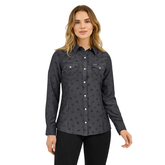 Wrangler Retro Party Western Long Sleeve Snap Shirt - Black (Women's)