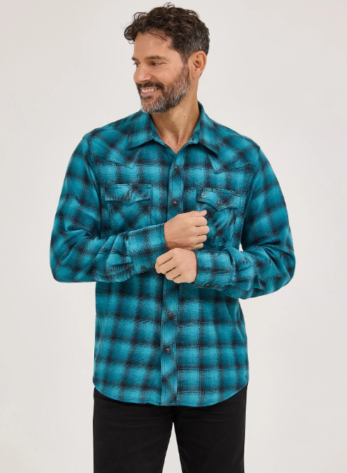 Wrangler Retro® Long Sleeve Flannel Western Snap Plaid Shirt (Men's)