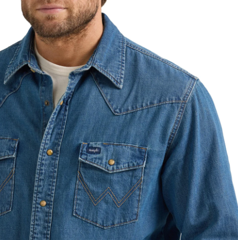 Wrangler Denim Long Sleeve Shirt - Mid Wash (Men's)