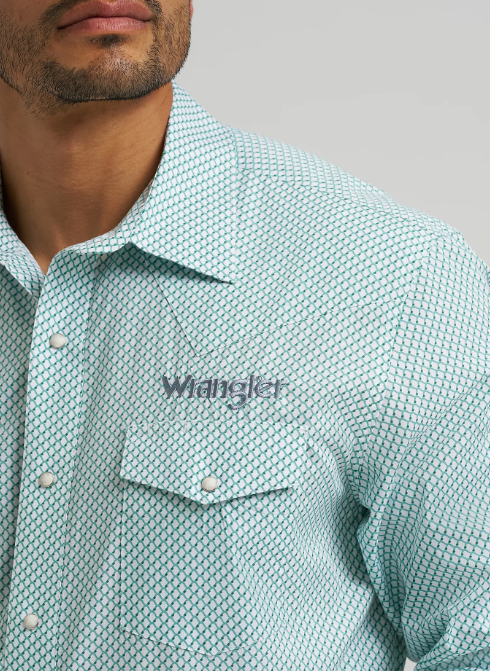 Wrangler® Logo Long Sleeve Western Snap Shirt (Men's)