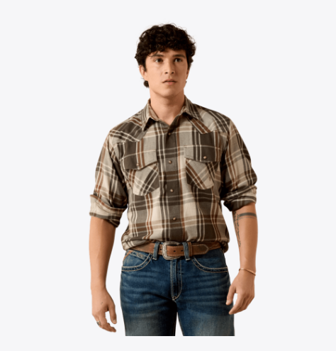 Ariat Retro Howell Fitted Snap Shirt in Dusky Green Plaid (Men's)