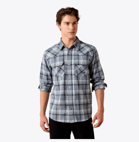 Ariat Retro Harish Fitted Snap Shirt in Sargasso Sea Plaid (Men's)