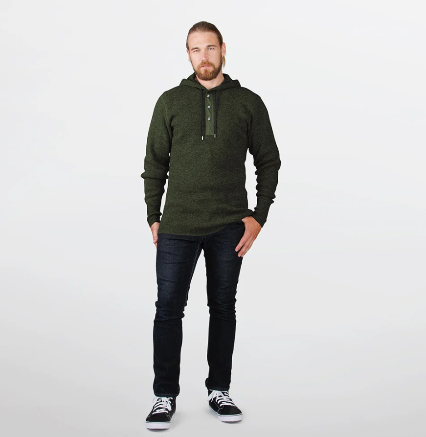 Stanfield's Heavy Weight Wool Henley with Hood (Alpine Green)
