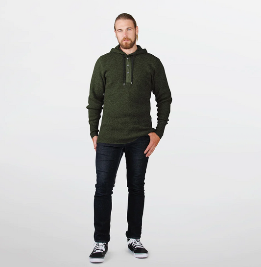 Stanfield's Heavy Weight Wool Henley with Hood (Alpine Green)