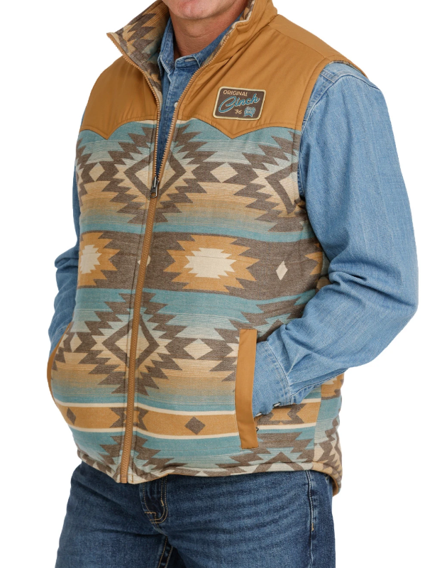 Cinch Reversable Quilted Canvas Vest in Brown/Turquoise (Men's)