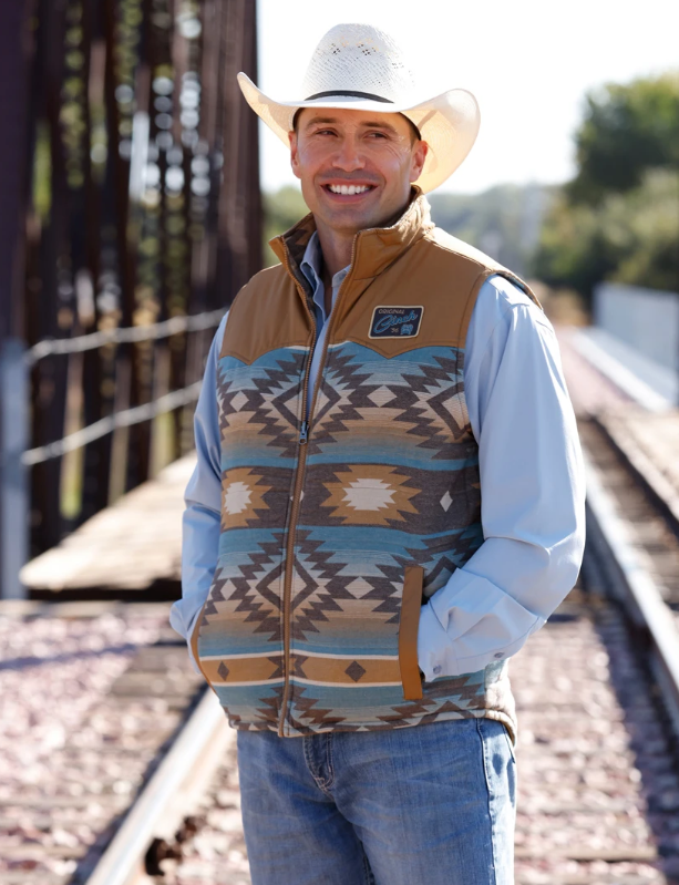 Cinch Reversable Quilted Canvas Vest in Brown/Turquoise (Men's)