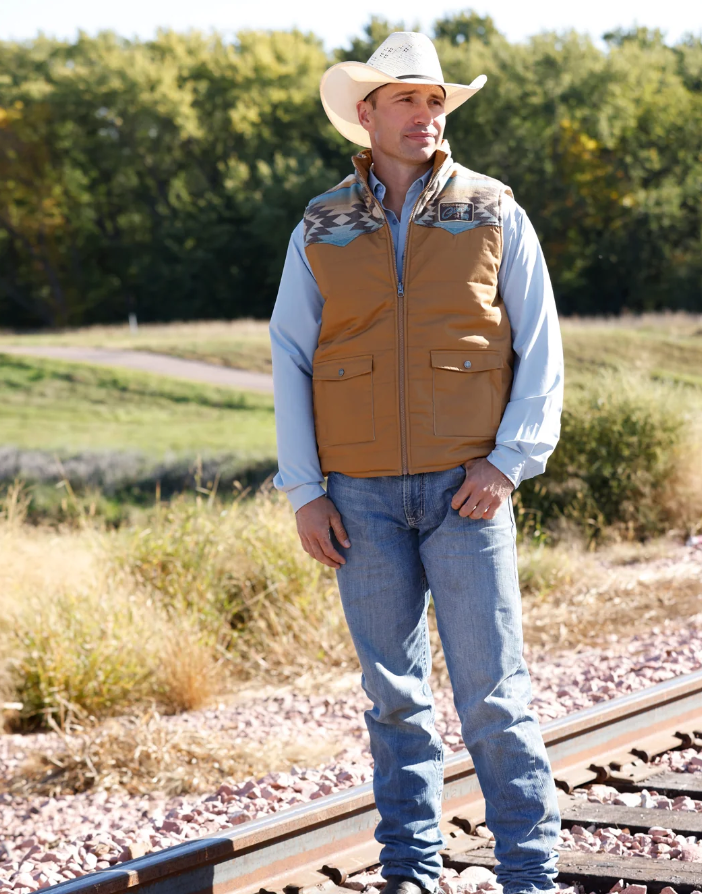 Cinch Reversable Quilted Canvas Vest in Brown/Turquoise (Men's)