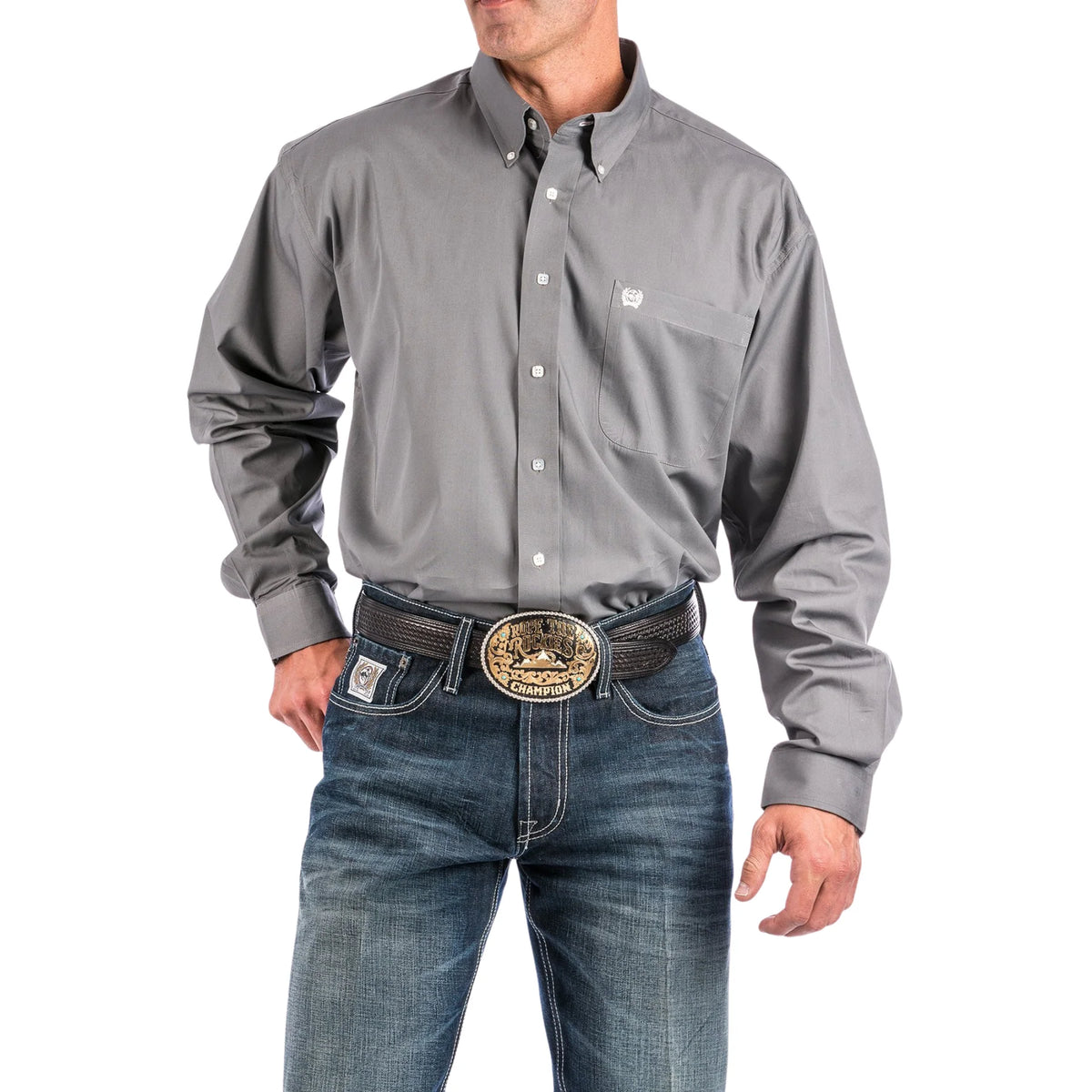 Cinch Classic Fit Button Up Long Sleeve in gray (Men's)
