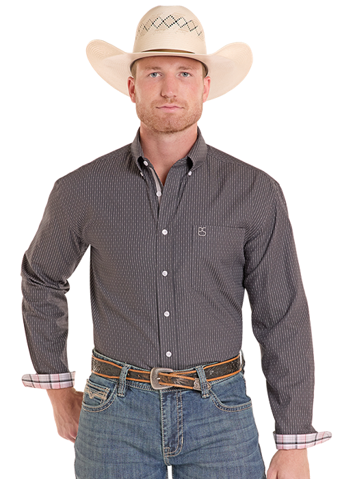 Panhandle Slim Black Pinstripe Long Sleeve Button Up Shirt (Men's)