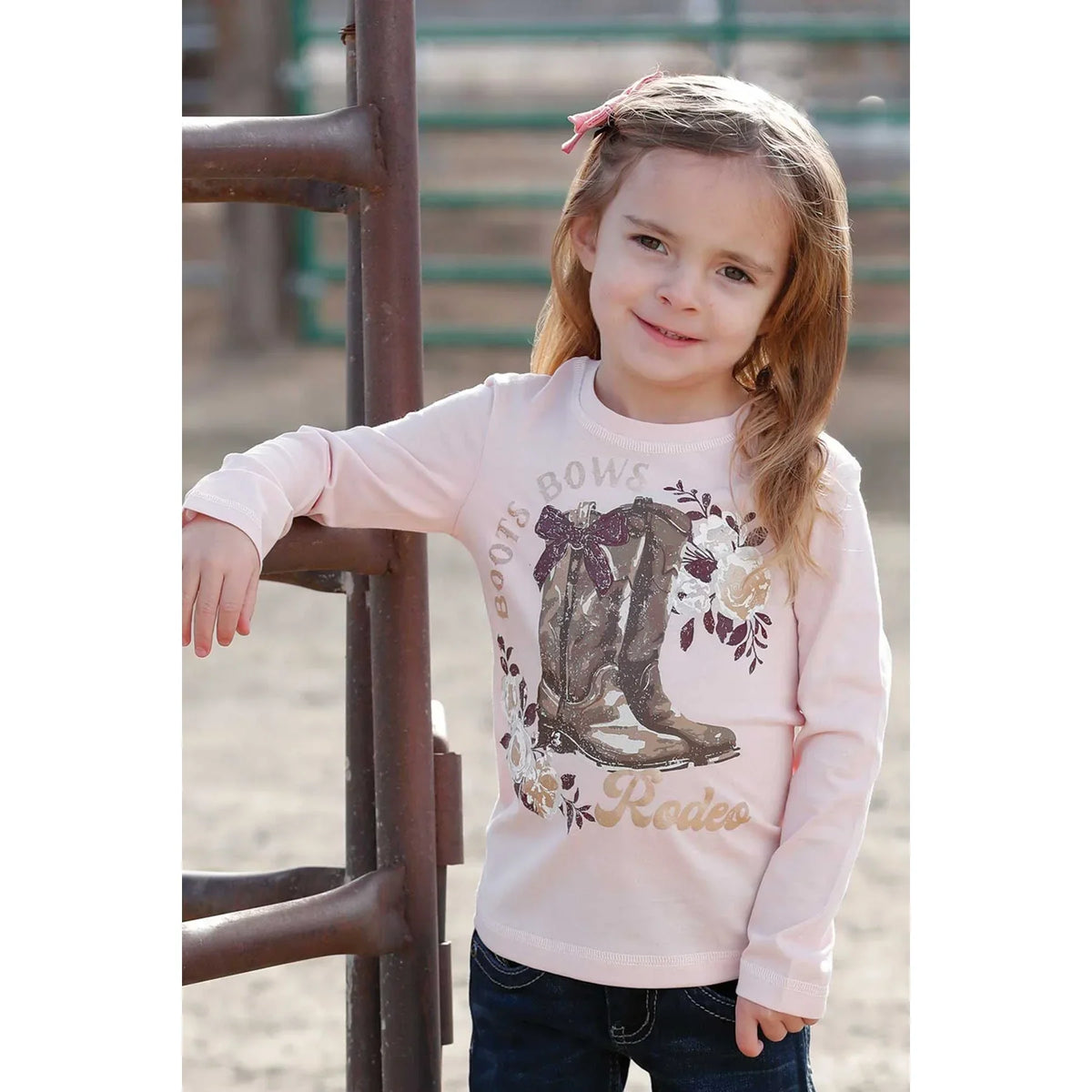 Cinch Boots and Bows Long Sleeve Shirt in Pink (Girl's)