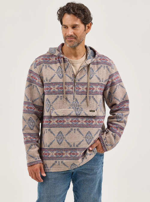 Wrangler Jacquard Quarter Zip Hooded Popover Jacket (Men's)