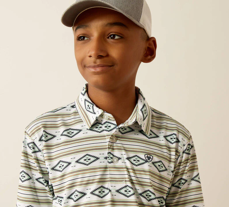 Ariat All Over Print SS Polo - White Serape (Boys)
