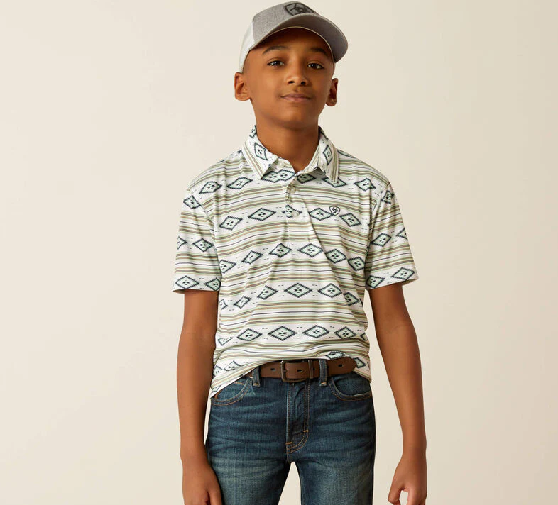 Ariat All Over Print SS Polo - White Serape (Boys)