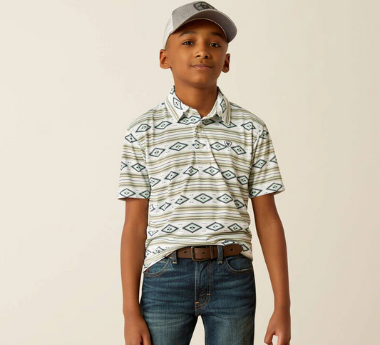Ariat All Over Print SS Polo - White Serape (Boys)