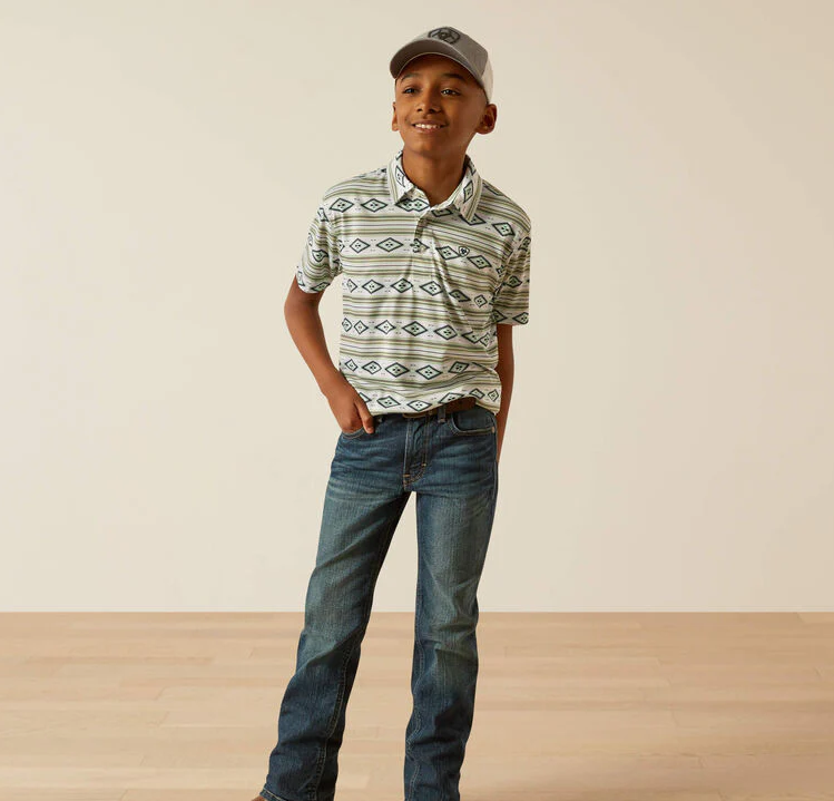 Ariat All Over Print SS Polo - White Serape (Boys)
